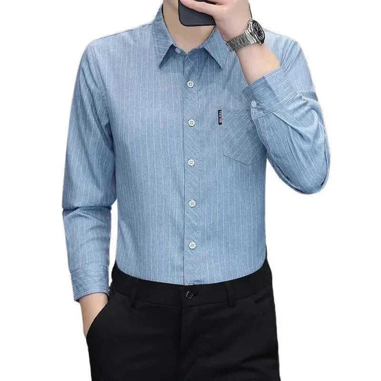 striped slim fit shirt | cotton blend fabric | long sleeve casual shirt | energy saving