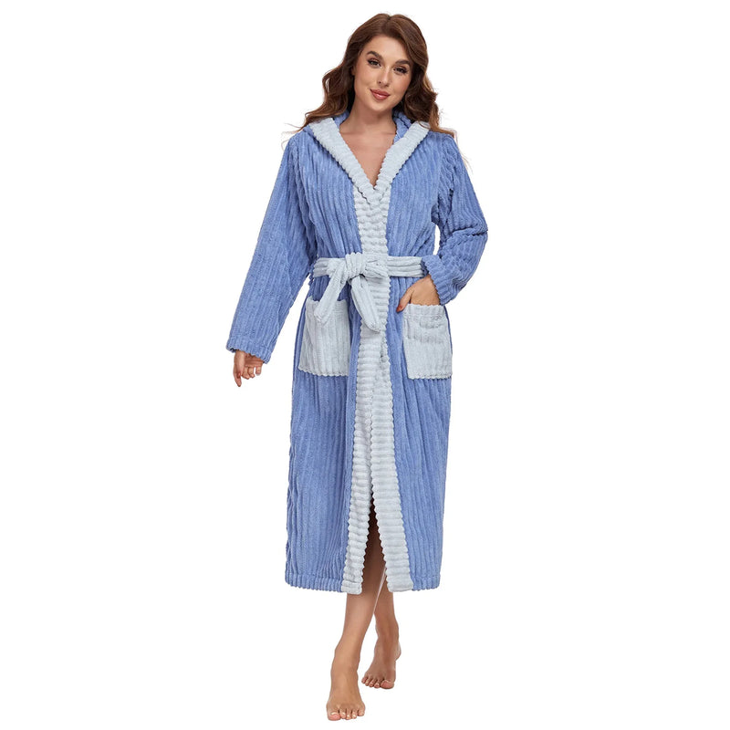 Women's Luxury Plush Fleece Bathrobe - Extra Long Hooded Robe with Pockets | Warm Terry Cloth Loungewear Meifu Market