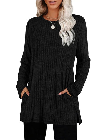 European And American Style Women Sweater Sunken Stripe Round Neck