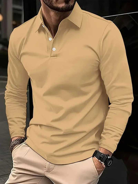 Buckle European And American Men's Daily Casual Polo Collar Long Sleeve Polo Wear - Meifu Market