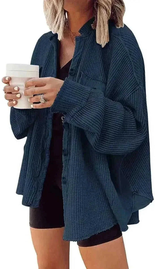 Button Shirt Jacket Women Lapel Long Sleeve Blouse Fashion Jacket Tops - Meifu Market