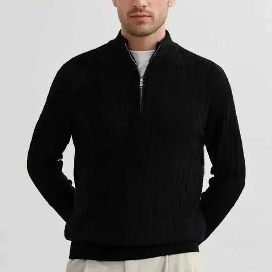 American Old Money Style Stand Collar Twisted Men's Casual Zipper Sweater - view 6 (material: wool, fleece | pattern:...