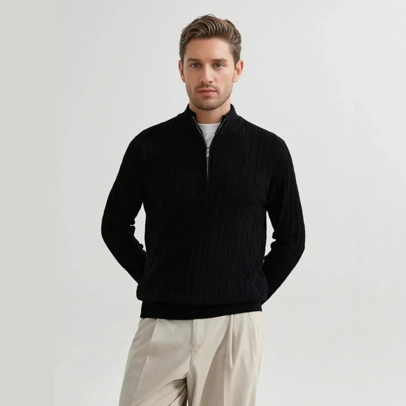 stand collar zipper sweater | twisted knit texture | 100 cotton construction | energy saving