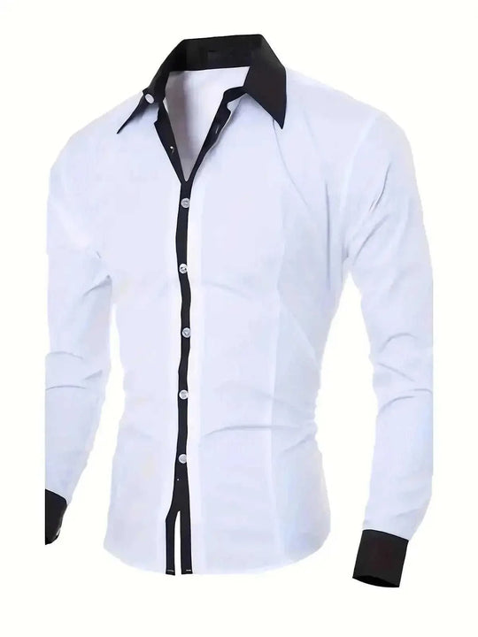A Handsome Business And Fashionable Long-sleeved Shirt With Contrasting Colors For A Teenage Man - view 8 (pattern:...