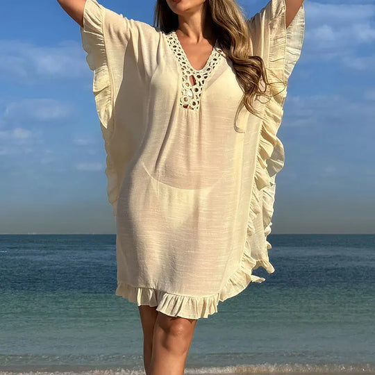 Cutout Hand-Knitted Floral Casual Tunic Dress White - packaging and presentation