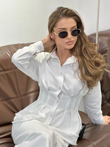 Button-pleated Long-sleeved Blouse Meifu Market