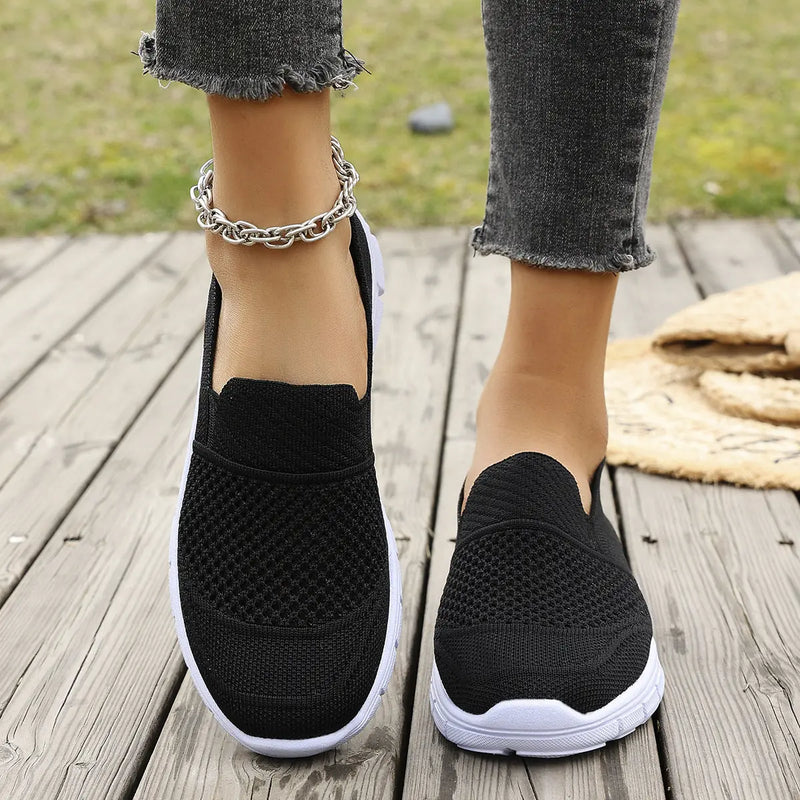 Large Size Mesh Breathable Flat Solid Color Casual Flyknit Pumps Meifu Market