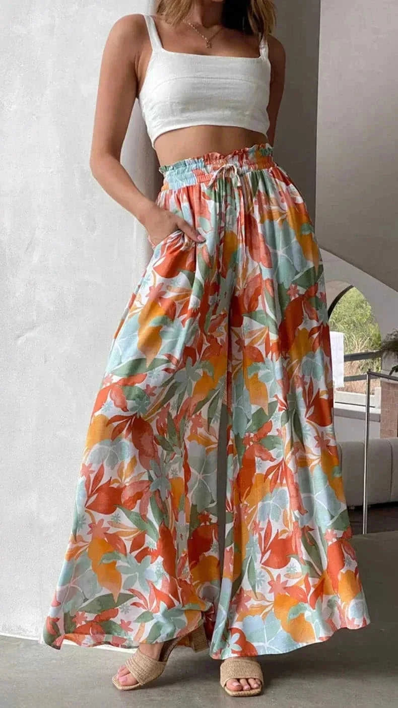 high-waisted wide leg pants | soft cotton blend fabric | elastic waistband sweatpants | ultrasonic cleaning