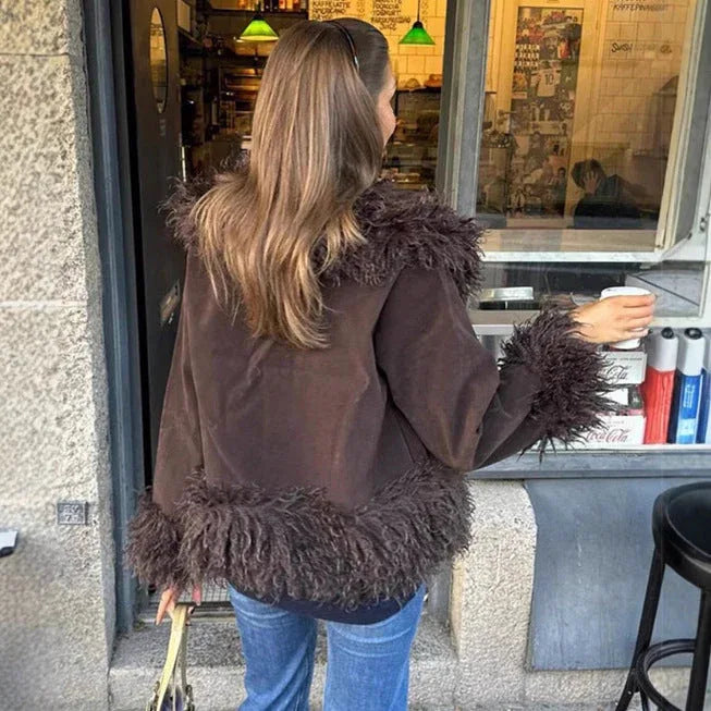 Women's Fashionable Warm Wind-resistant Wool Splicing Coat Meifu Market