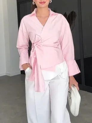 asymmetric strap top | premium cotton blend | versatile work blouse | energy saving