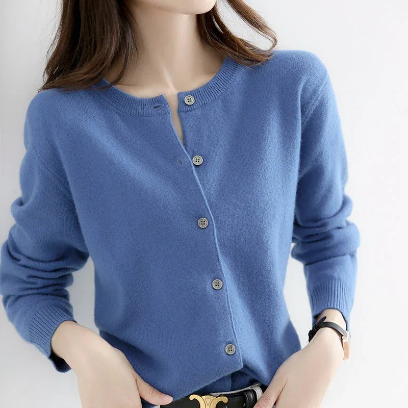 Women's Knitted Cardigan Sweater - Solid Color Loose Fit Button Front Coat Meifu Market