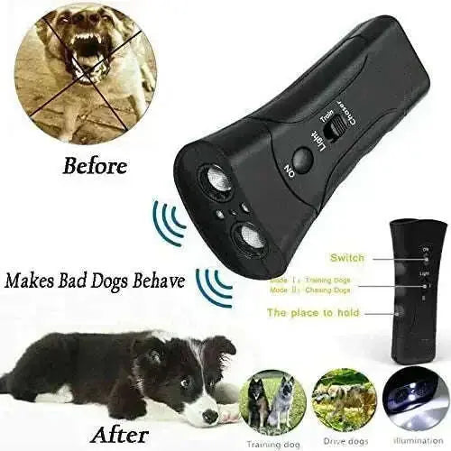 Dog Ultrasonic Bark Control Device - 3-in-1 Anti Barking Training Tool Single head dog repeller yello - side view showing ...