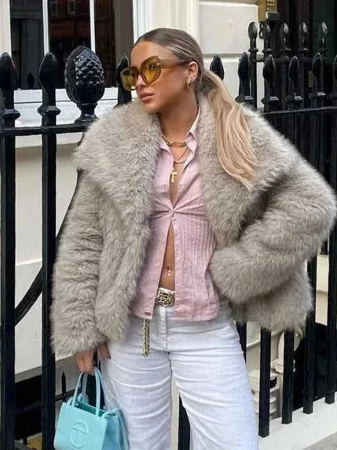 plush sherpa coat for women | long winter coat with lapel | thickened warm jacket | ultrasonic cleaning
