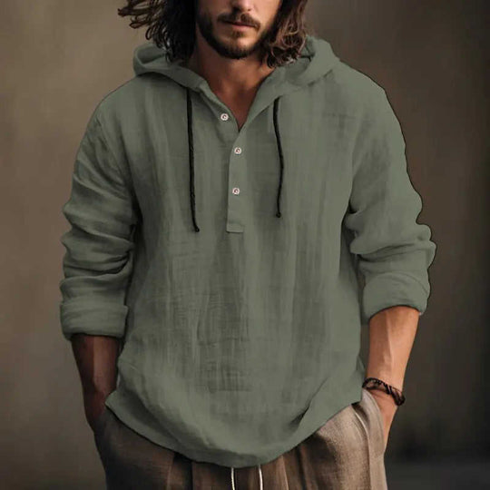 New Wish Cotton Linen Shirt Hooded Sweater Long Sleeve Hooded Casual Daily Clothing Dark Brown - affordable linen cotton b...