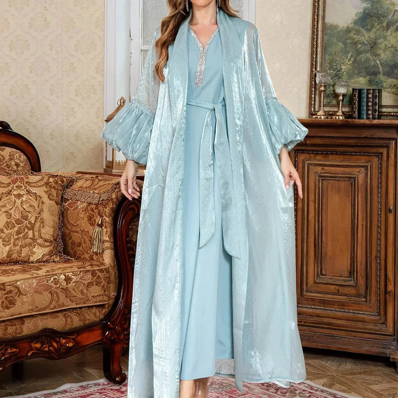 elegant two-piece dress set | premium chiffon fabric | floor-length abaya dress | ultrasonic cleaning