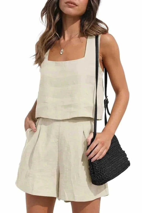 square neck top and shorts set | polyester spandex lounge set | summer casual two piece outfit | ultrasonic cleaning