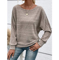 Solid Striped Batwing Sleeves T-shirt Fashion Casual Pullover Round Neck Long Sleeve Top Spring And Autumn Women's Clothing Meifu Market