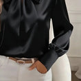 Women's Solid Color Satin Long Sleeve Casual Shirt With Bow Decor Blouse Spring Fall Daily Wear Top Meifu Market