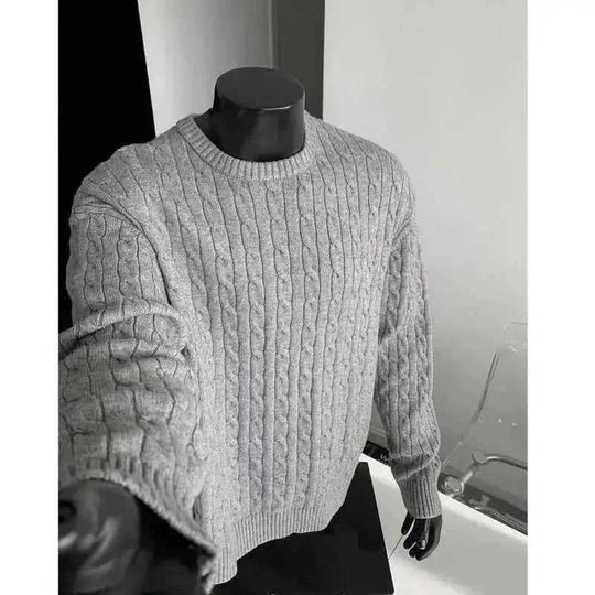 Retro Twist Round Neck Sweater Loose Casual Sweater - view 6 (material: polyester | color: white, navy | pattern: check)