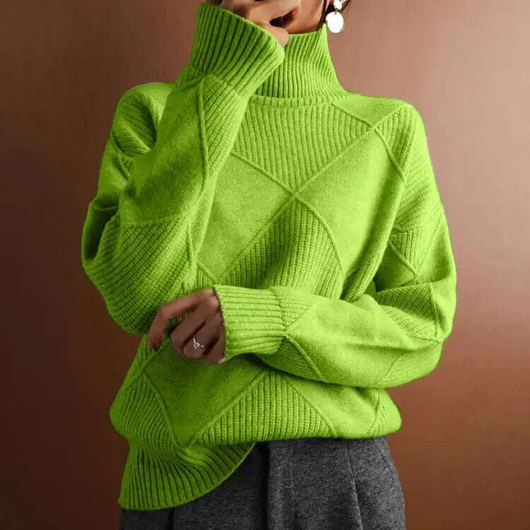 Turtleneck Sweater Women - Loose Knit Warm Pullover Solid Color Meifu Market