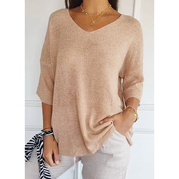 Solid Long Sleeve Sweater Slimming V-neckline Knitwear Women's Bottoming Shirt Meifu Market