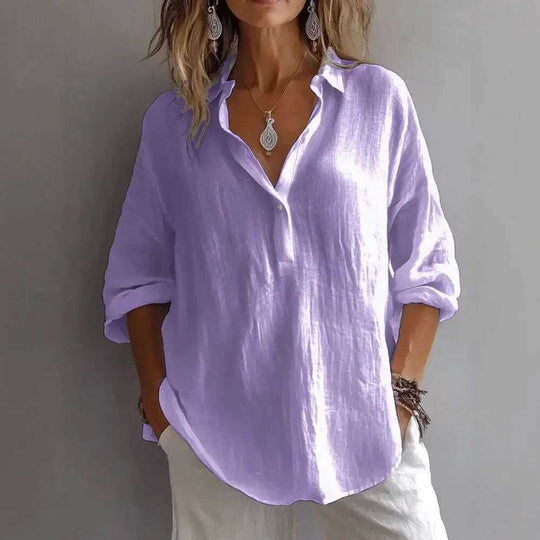 Fashion Long-sleeved Lapel Pullover Shirt Casual Loose Solid Color T-shirt Tops Women's Clothing Meifu Market