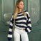 Loose Striped Pullover Sweater Fashion Versatile Long-sleeved Knitted Tops For Women Clothing S - loose striped pullover s...