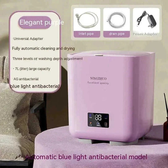 Portable Student Dormitory Washing Machine Automatic Purple Ozone - side view showing details