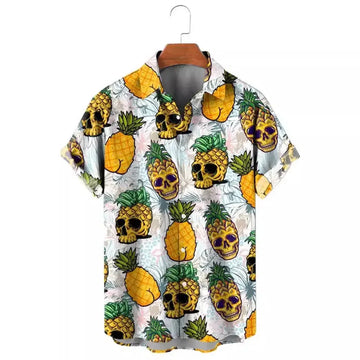 d printed pineapple shirt | hawaiian tropical shirt | breathable cotton fabric | energy saving