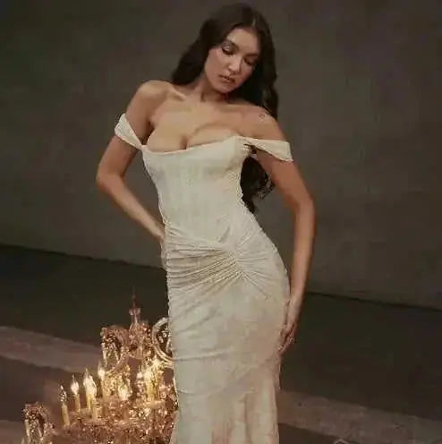 off-shoulder backless dress | ruched bodycon dress | strapless evening gown | energy saving