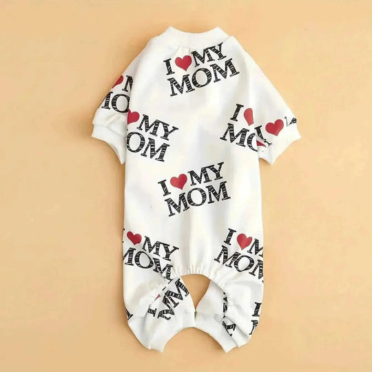 I Love My Mom" Print Pet Shirt for Dogs & Cats - Lightweight Summer Apparel, White with Black Lettering & Red Hearts, Soft...