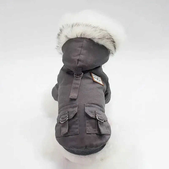 Cap dog coat Grey - reverse side showing construction