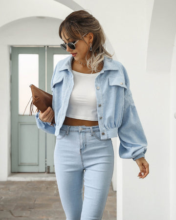 Women's Casual Lapel Corduroy Jacket Short Coat Meifu Market