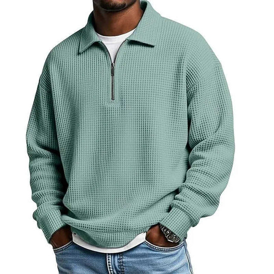 Mens Half-Zip Collared Polo Shirt Top Navy Blue - color variant display