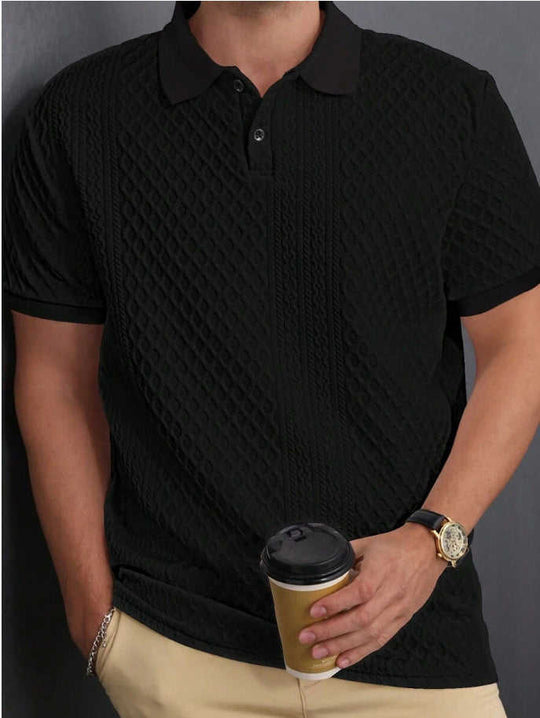 Asymmetric Jacquard Polo – Men's Button Placket Fashion Shirt