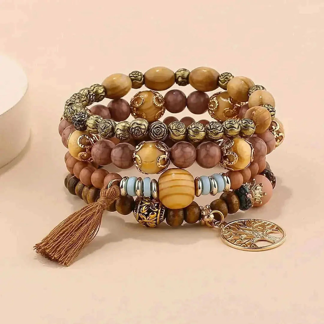 elastic bangle bracelet set | wooden beads jewelry | adjustable tree of life bracelet | ultrasonic cleaning