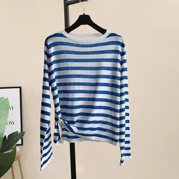 breathable cotton fabric | striped long sleeve shirt | minimalist womens top | energy saving