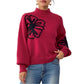 Women's Three-dimensional Ribbon Embroidery Flower Mock Neck Sweater Meifu Market