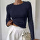 Slim Long Sleeve T-shirt Fashion Solid Color Split Thread Knitted Top Womens Clothing Meifu Market