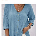 V-neck Long-sleeved T-shirt Fashion Solid Color Button Top Casual Loose Clothing For Women Meifu Market
