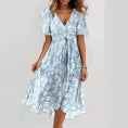 chiffon fabric dress | floral printed summer dress | v-neck short sleeve dress | ultrasonic cleaning