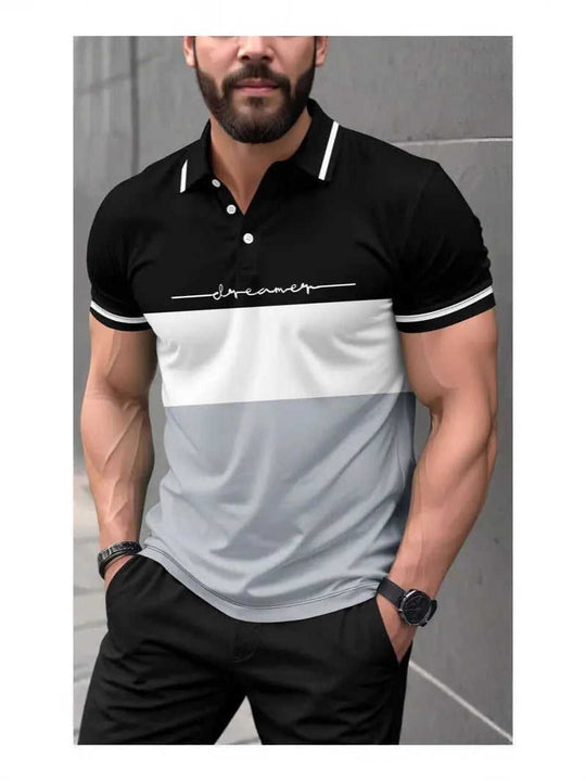 Men's 3D-Printed Short-Sleeve Polo Shirt - Bold Graphic Button-Up Top - Meifu Market