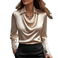 Women's Swing Collar Draped Shirts & Blouses Elegant Solid Satin Office Ladies Top Pullover Spring Long Sleeve Casual Tops Meifu Market