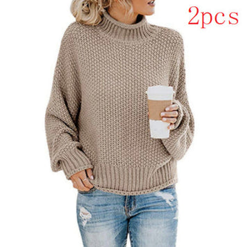 Solid Turtleneck Pullover Sweater Winter Fashion Casual Knitted Long-Sleeved Top Women's Clothing Meifu Market
