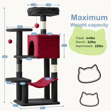 44 Inch Cat Tree Tower, Multi-Cat Climbing Tower With, Natural Sisal Scratching Posts, Extended Platform, Hammock Meifu Market