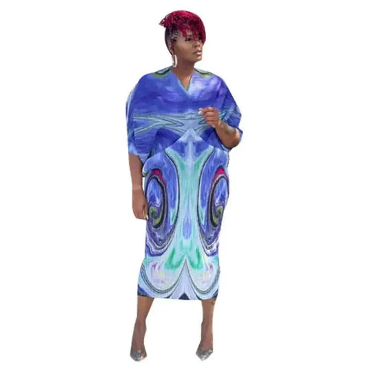 v-neck batwing sleeve dress | floral print maxi dress | chiffon material summer dress | energy saving