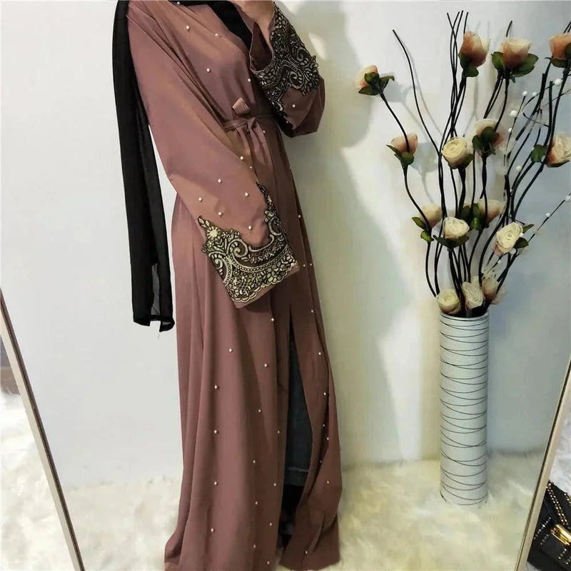 embroidered long cardigan | beaded kaftan robe | arabic style abaya | ultrasonic cleaning