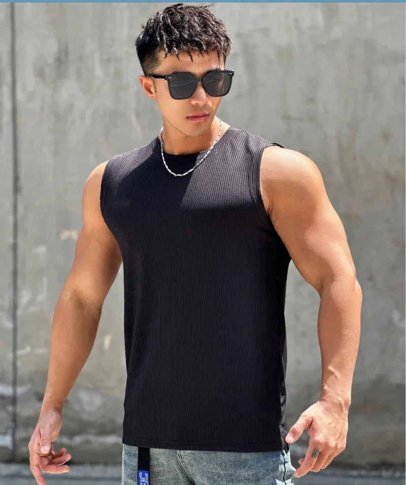 quick-dry fabric workout vest | breathable sleeveless training top | mens striped running tank top | energy saving