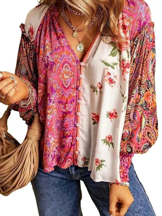 floral print blouse for women | lightweight cotton fabric | long sleeve floral shirt | ultrasonic cleaning