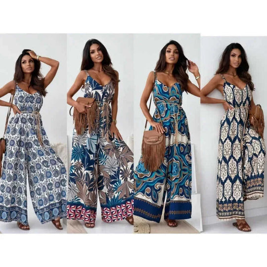bohemian wide-leg pants | elastic waistband pants | flowy one-piece pants | ultrasonic cleaning